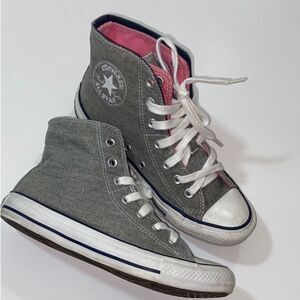 Converse Chuck Taylor All Star High-Top Sneakers - Gray with Pink Interior Sz,7